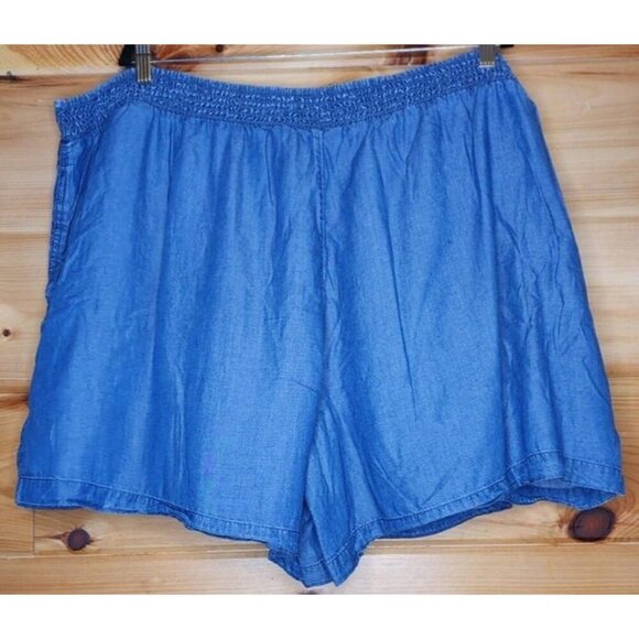 Evri Women Shorts 3x Blue Chambray Plus Size Pull On Elastic Waist Pockets - Picture 4 of 7